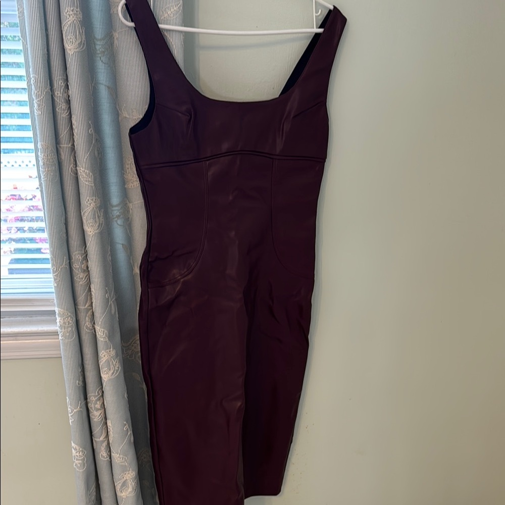 Faux leather burgundy tank dress
